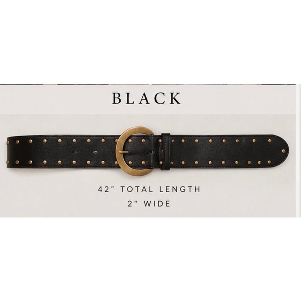 Madewell Wide Faux Leather Studs Belt Antique Gold Buckle Western Inspired Boho - Picture 4 of 5
